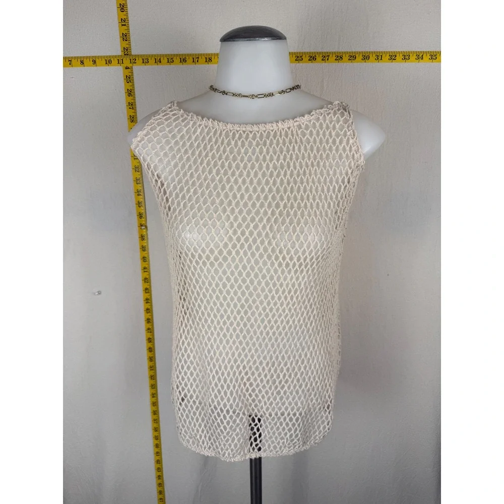 Wild Fable Small Beige Boho Fishnet Tank Top Crochet Tassle Tie Layer Festival